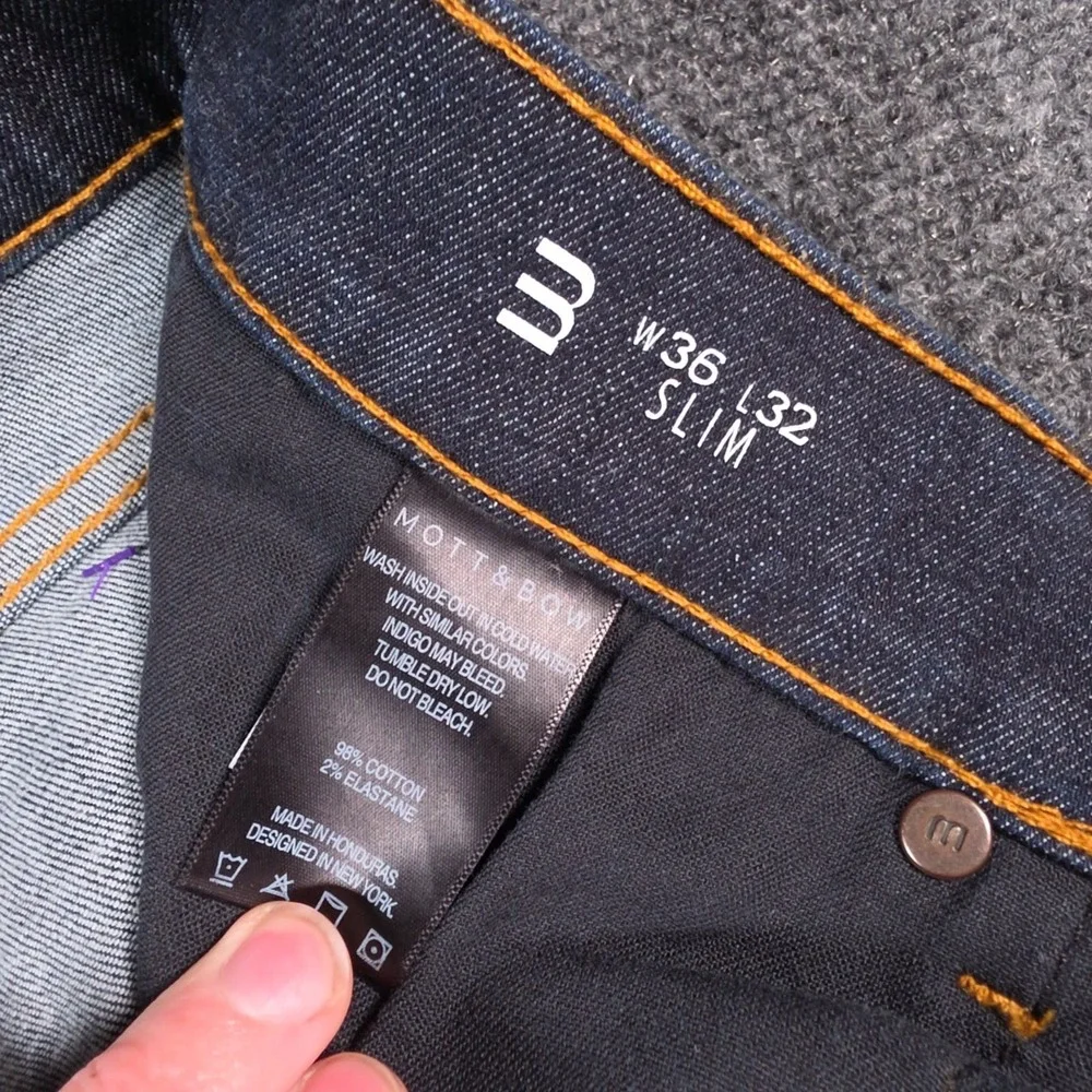 Mott & Bow Crosby Slim Jeans Mens 36x32 Dark Indigo Blue Straight Leg Denim